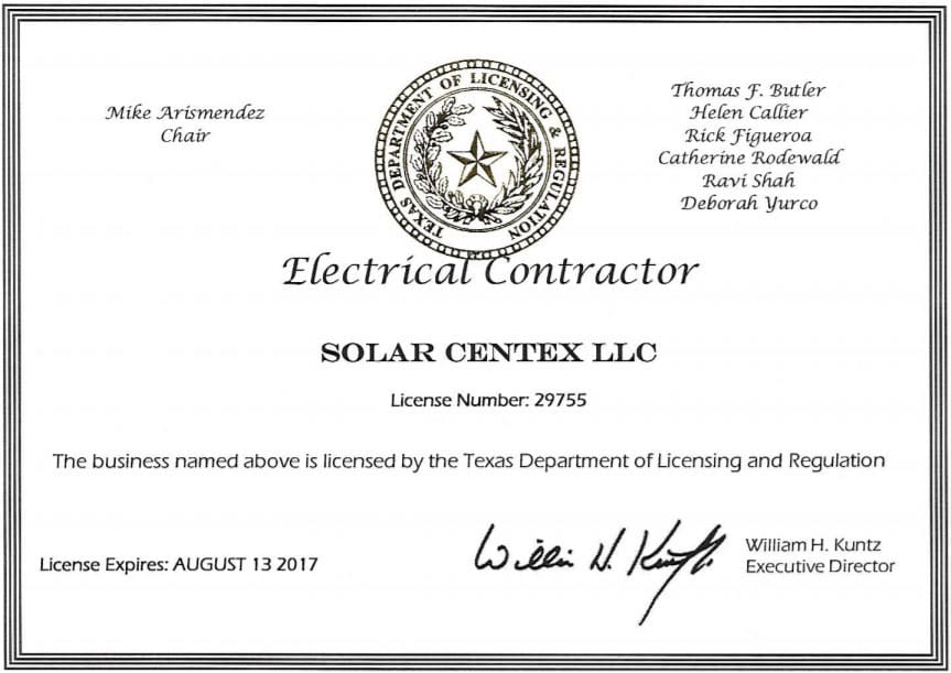 electrical contractor certificate